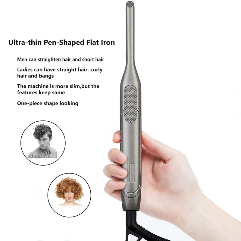 Mini Hair Straightener Comb Pencil Flat Iron with LED Display for Short Hair