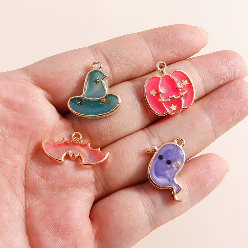 Halloween Enamel Charms Set - Ghost, Vampire, Pumpkin, Hat Pendants for Jewelry Making