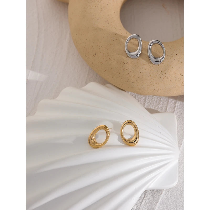 Minimalist Stainless Steel Hollow Stud Earrings Waterproof Jewelry for Women