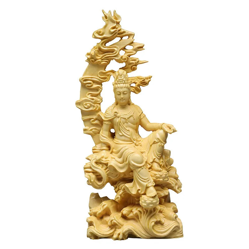 Guanyin Buddha Bodhisattva Wood Sculpture Home Decor Statue - 18cm