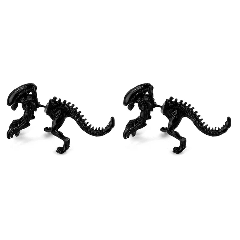 Alien Earrings for Women - 3D Dinosaur Stud Earrings Black Enamel Jewelry