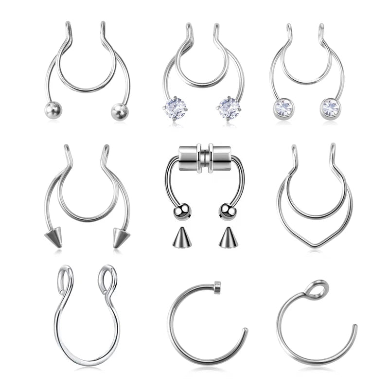Fake Nose Ring for Men Women Septum Lip Hoop Body Jewelry 20G Surgical Steel