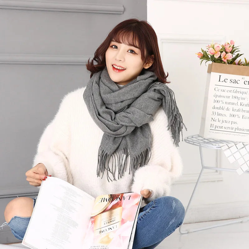 Women Cashmere Scarf Wool Plaid Wrap Long Shawl Warm Winter Accessory