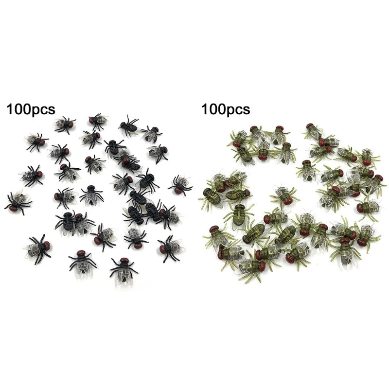 100 Pcs Fake Flies Plastic Insect Prank Toys for Halloween Party Favors
