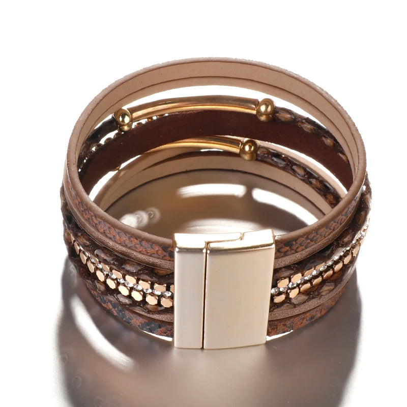 Multilayer Crystal Snake Skin Leather Bracelet for Women Bohemian Party Jewelry