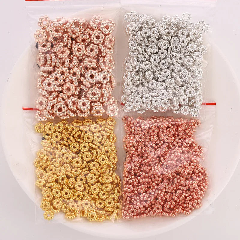 Assorted 4mm Flower Spacer Beads Gold Plated Snowflake Jewelry Making Supplies