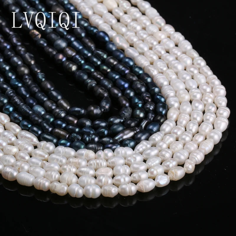 Natural Freshwater Pearl Beads for Jewelry Making - 5-6mm White Rice Beads, 13 Inch Length