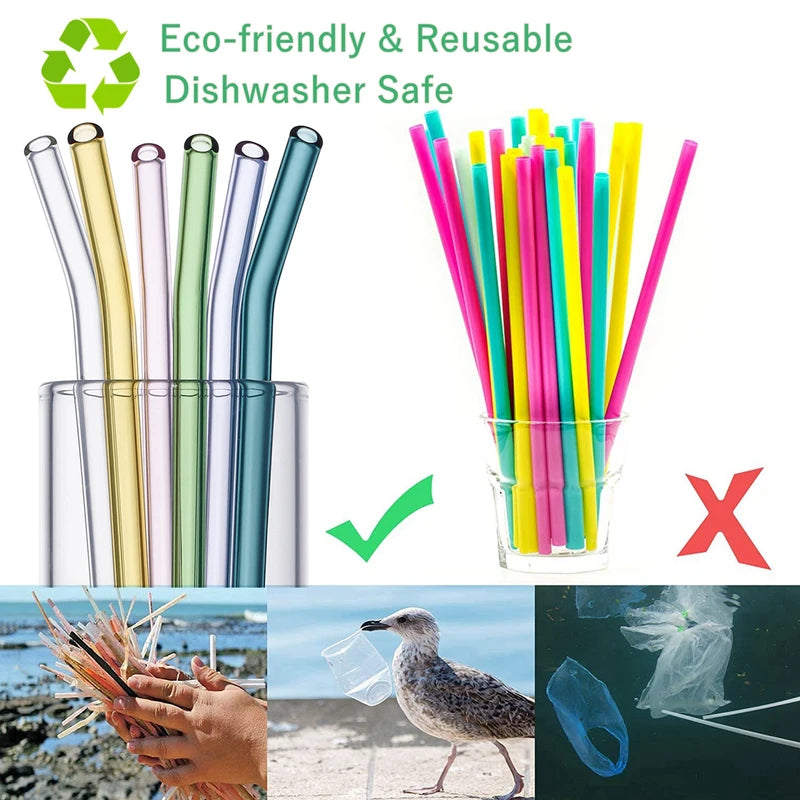 Reusable Glass Drinking Straws - Eco-Friendly, Heat-Resistant, 8mm Diameter