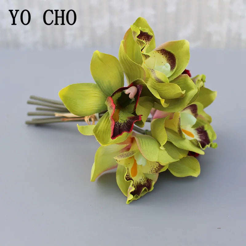 Autumn Artificial Orchid Flower Bouquet - Silk Faux Flowers for Wedding & Home Decor