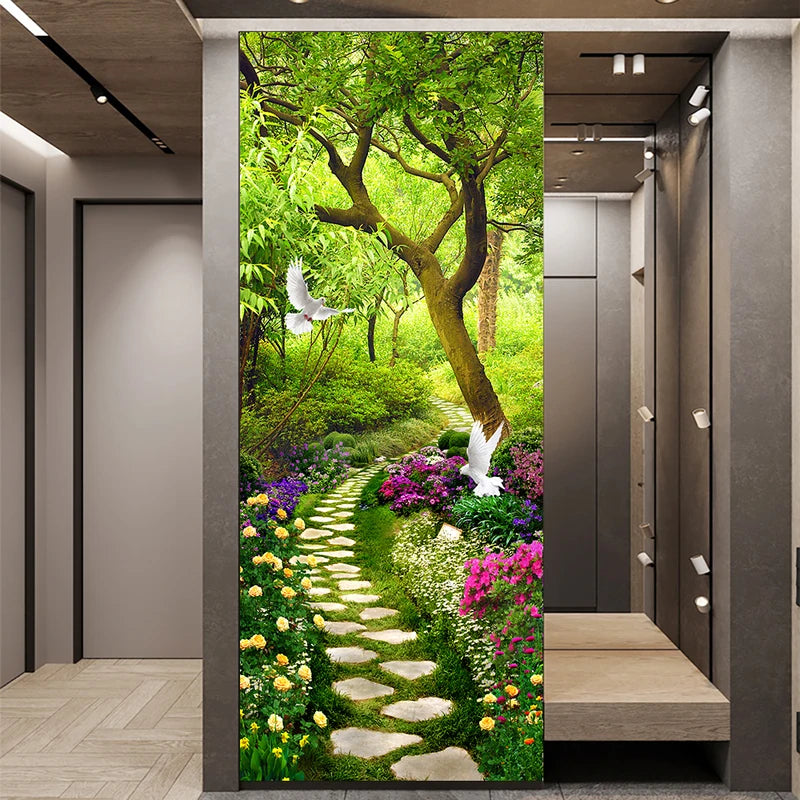 Fairytale Forest Path DIY Door Wall Sticker Set for Home Decoration - Peel & Stick Vinyl Wallpaper