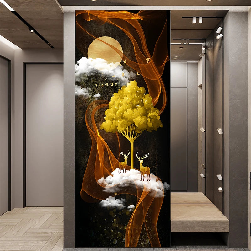 Creative Fantasy Elk DIY Door Wall Sticker Set for Home Decoration, 3D Mural Peel & Stick Vinyl Wallpaper