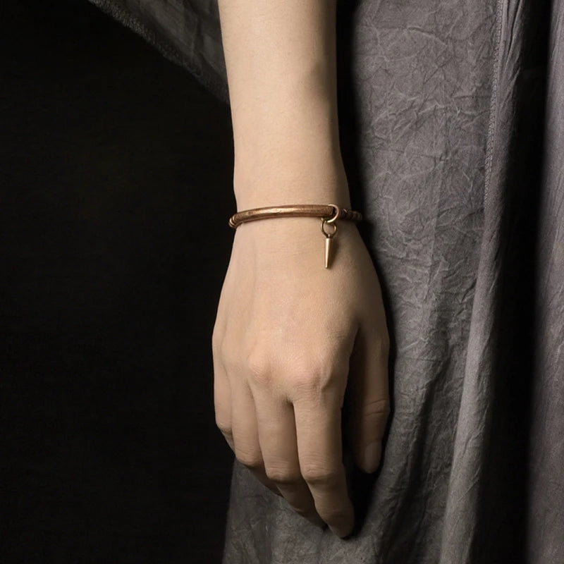 Unisex Copper Bracelet Viking Hammered Metal Jewelry Retro Oxidized Street Style Gift