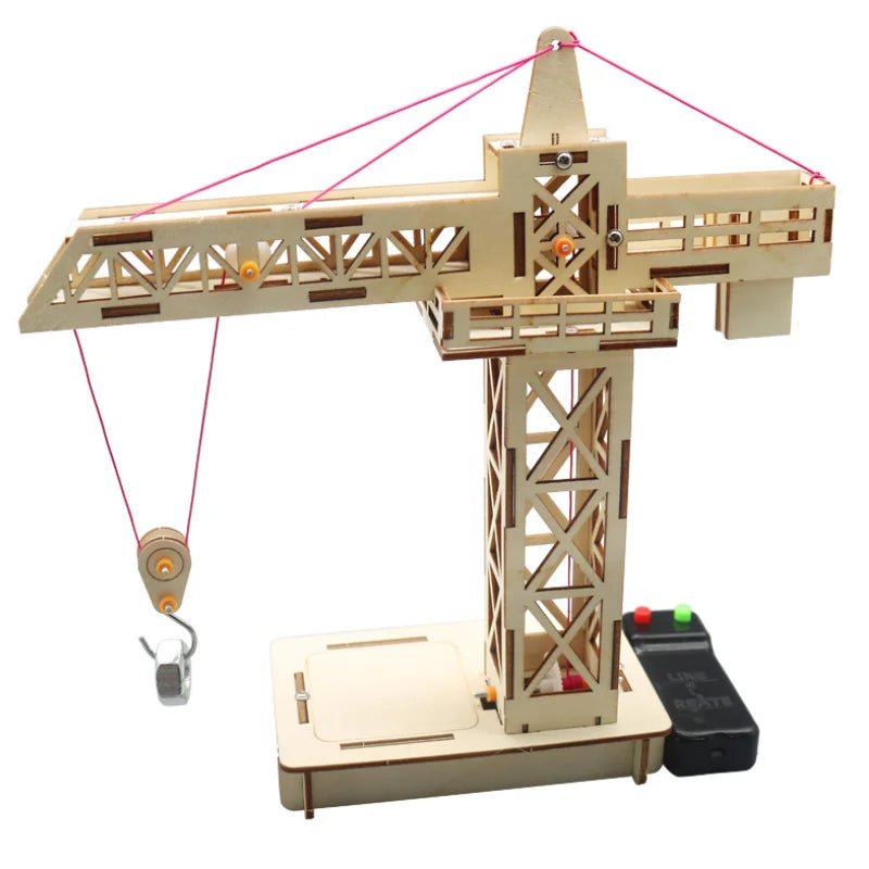 Wooden DIY Remote Control Tower Crane Model Toy for Children - Educational Building Kit