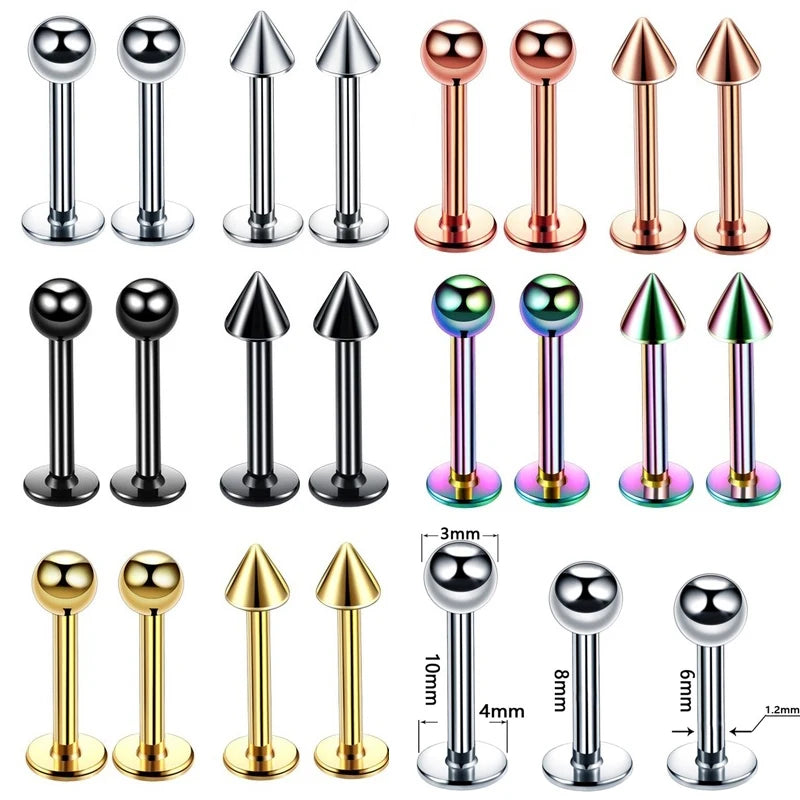 5Pcs Labret & Lip Ring Set - Surgical Steel Ear Cartilage Helix Tragus Jewelry