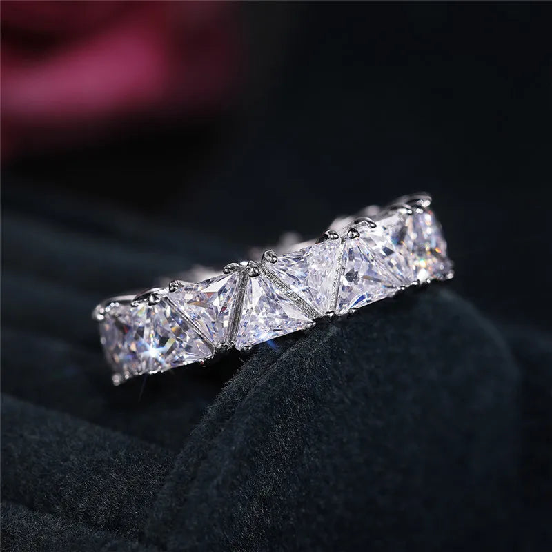 Luxury Wedding Band Promise Ring for Women - Unique Triangle Cubic Zirconia Jewelry