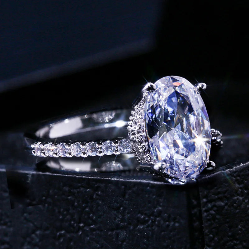 Oval CZ Ring Band - Dazzling Four-Prong Wedding Anniversary Gift for Wife & Girlfriend