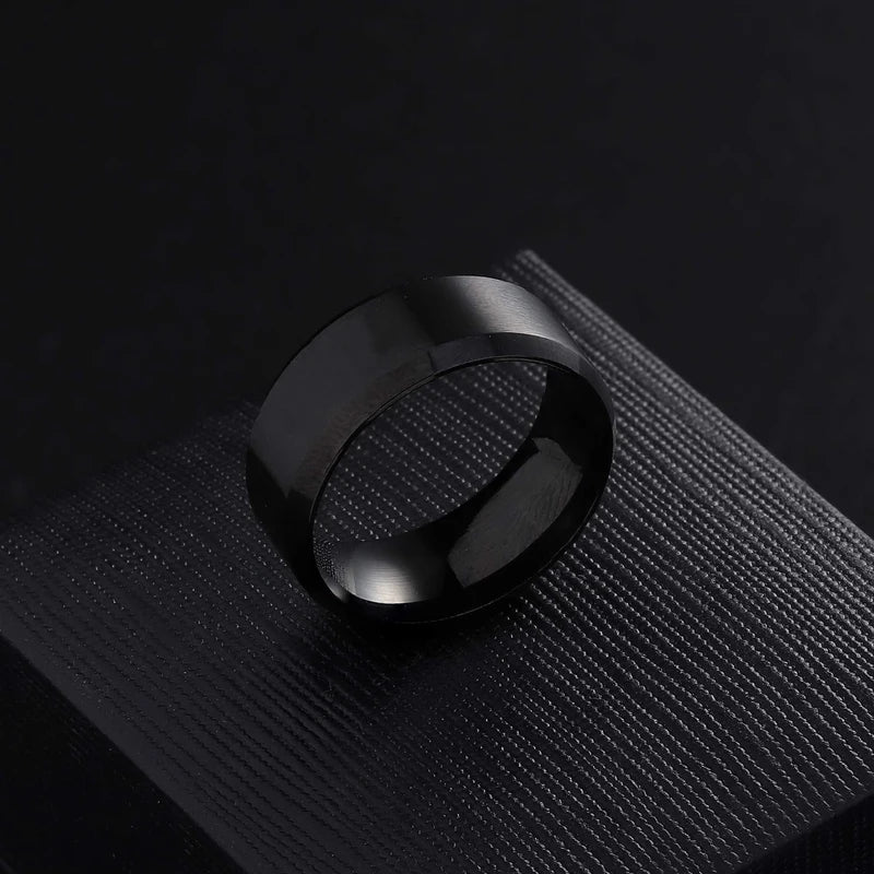 Men's Black Stainless Steel Signet Ring with Infinity Square Design — Wedding & Party Jewelry