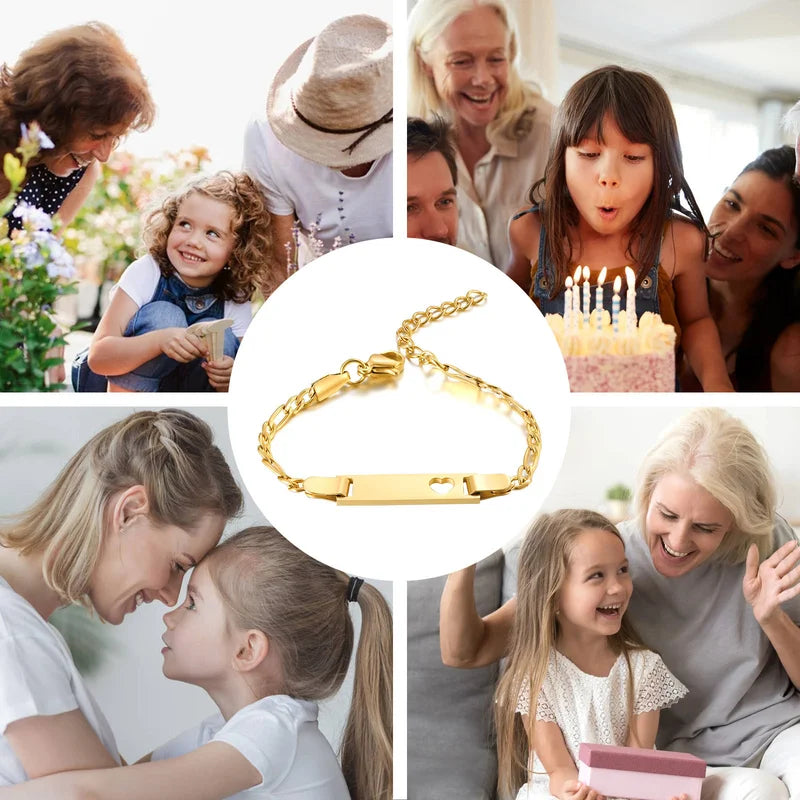 Personalized Mom Dad Son Daughter Baby Bracelet - Engraved Stainless Steel Jewelry, Adjustable Gift for Baptism & Love