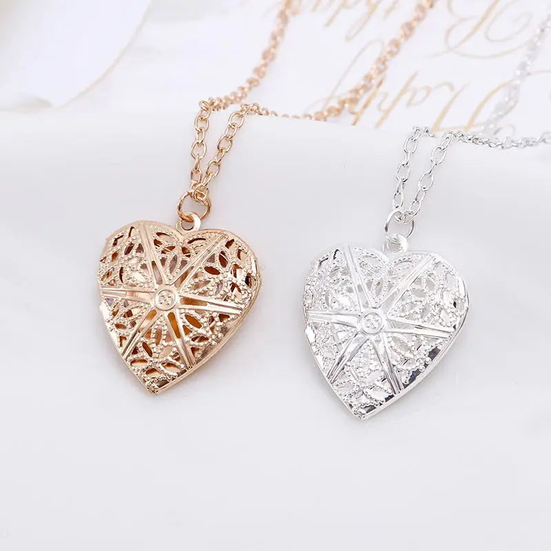 Sweet Peach Heart Necklace with Photo Pendant for Women - Gold or Silver
