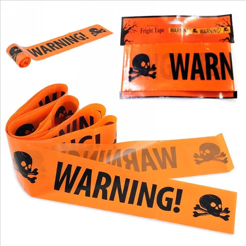 Halloween Warning Tape Skull Head Plastic Sign for Window Decorations