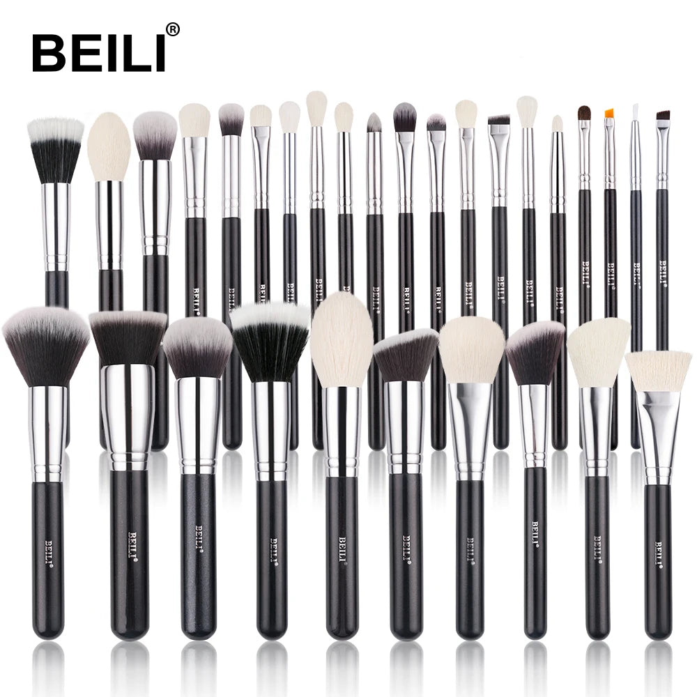 Professional Makeup Brush Set with Natural Goat & Synthetic Hair - 30 Pieces