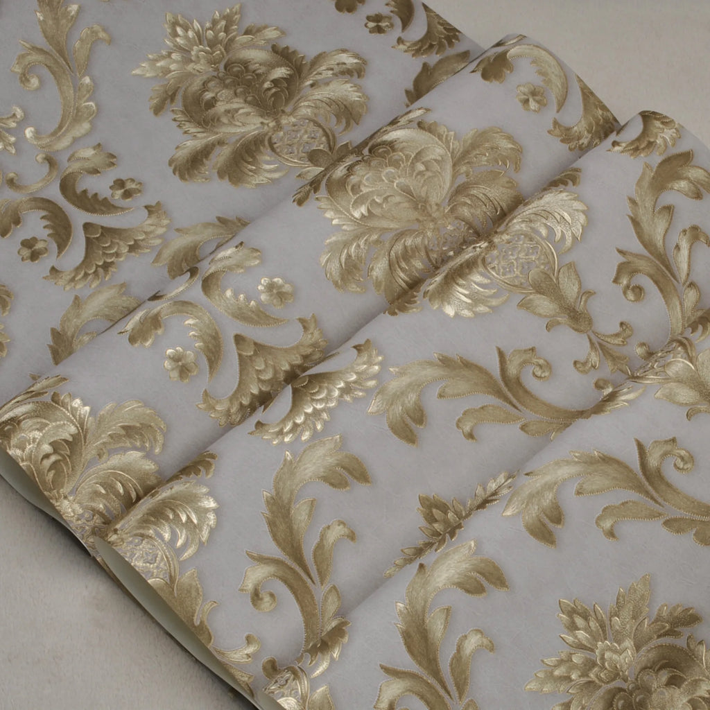 3D Damask Pattern Wallpaper Roll Embossed PVC Wall Covering for Living Room & Bedroom