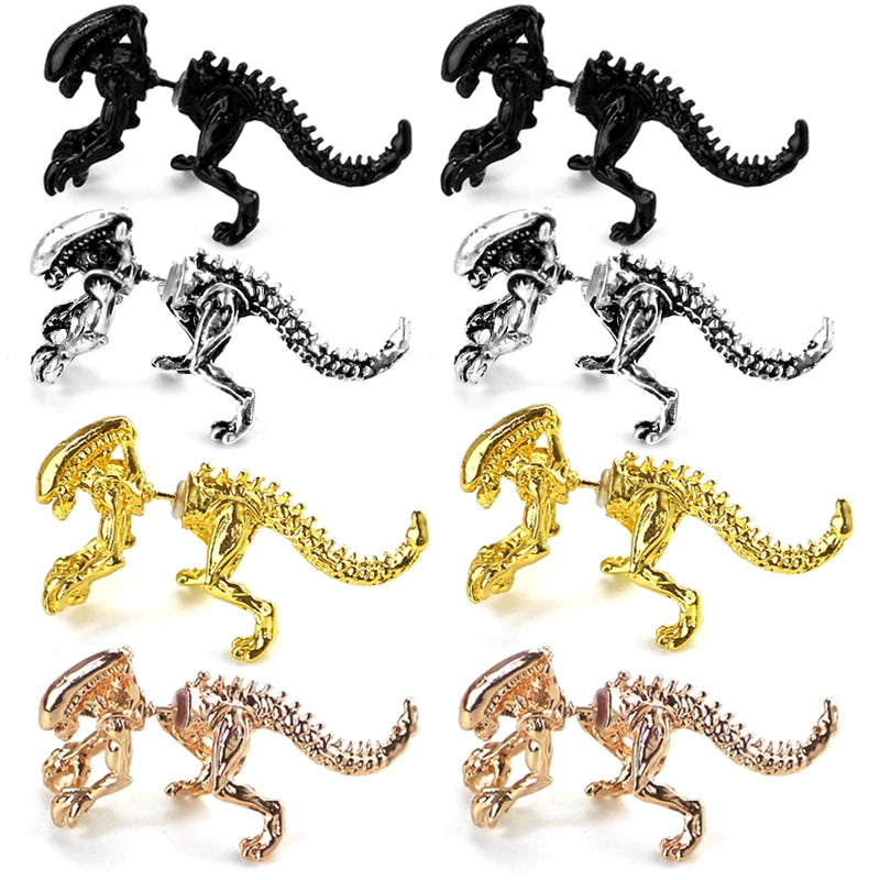 Alien Earrings for Women - 3D Dinosaur Stud Earrings Black Enamel Jewelry