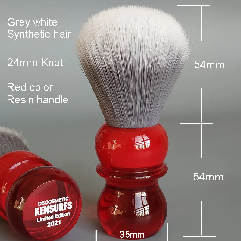 Gentle Hair Shaving Brush with Red Resin Handle & Synthetic Gray Hair for Men