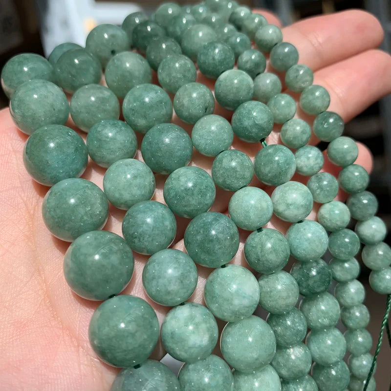 Natural Green Burmese Jade Beads - Round Loose Spacer Stones for Jewelry Making