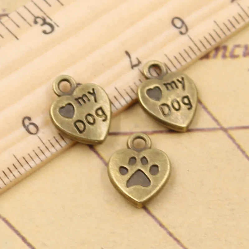 20pcs Heart Love Dog Charms Pendant Jewelry Making Supplies - Antique Silver & Bronze