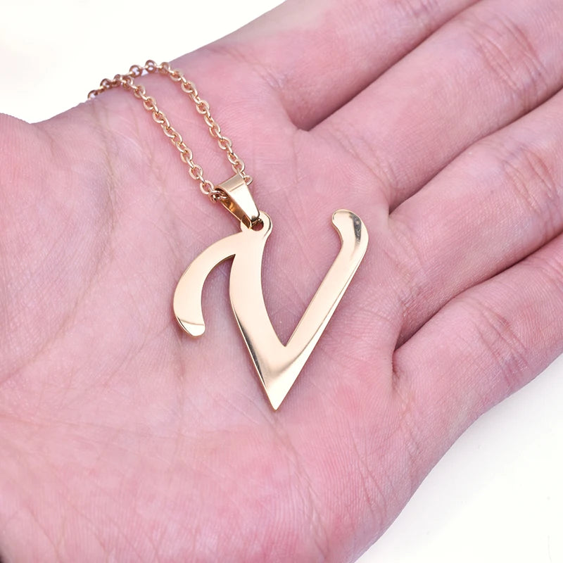 Initial Necklace for Women Men Stainless Steel Alphabet Pendant Chain