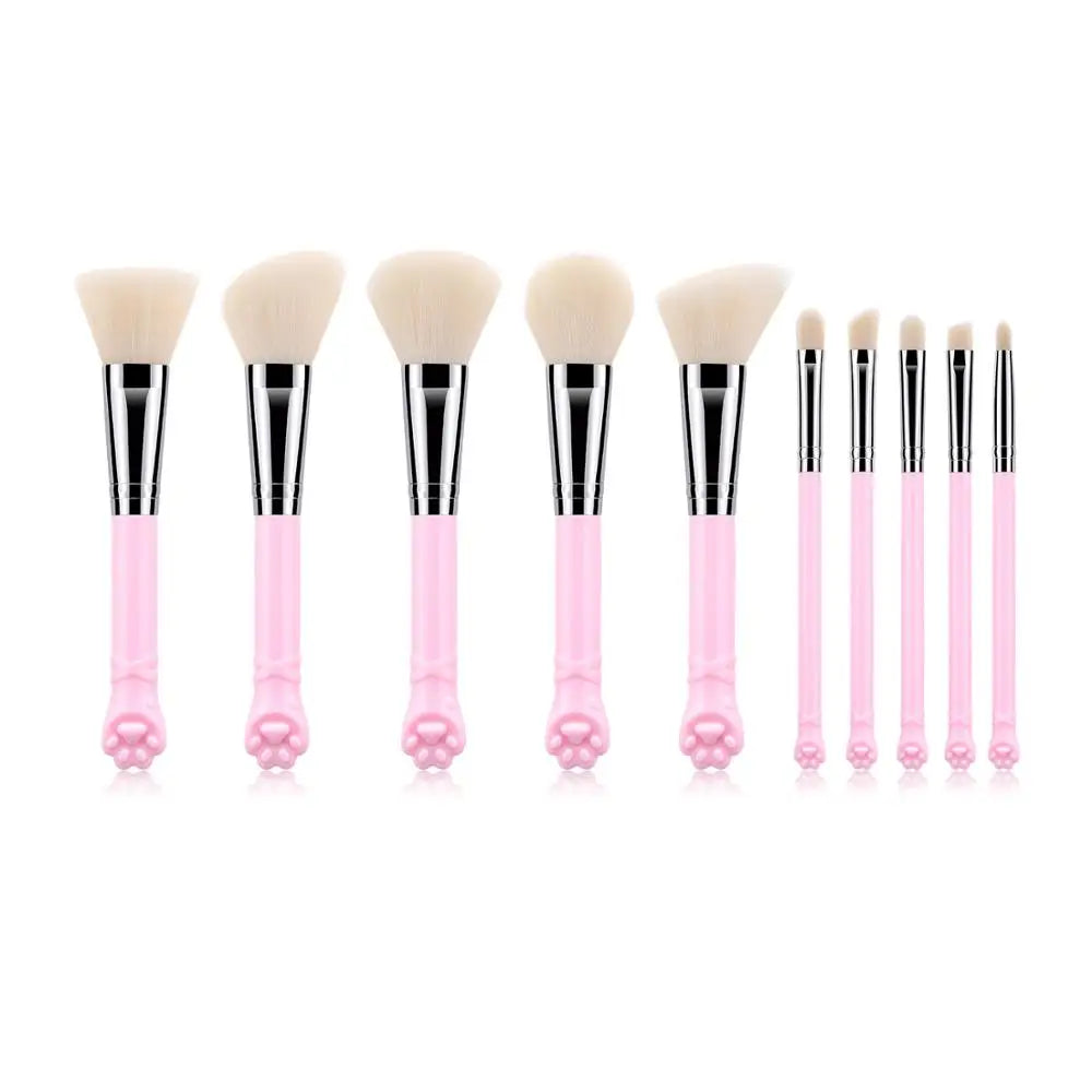10 Pcs Cat Claw Shape Makeup Brushes Set for Face Eye Contour Blush Powder