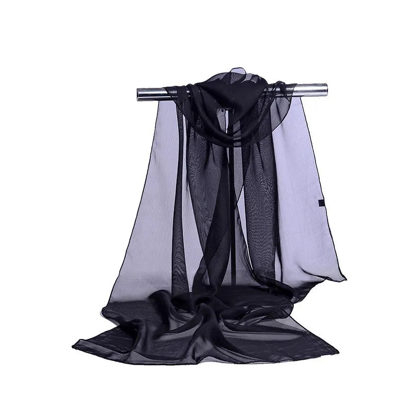 Solid Color Silk Chiffon Striped Scarf Shawl Sun Protection Fashion Accessory