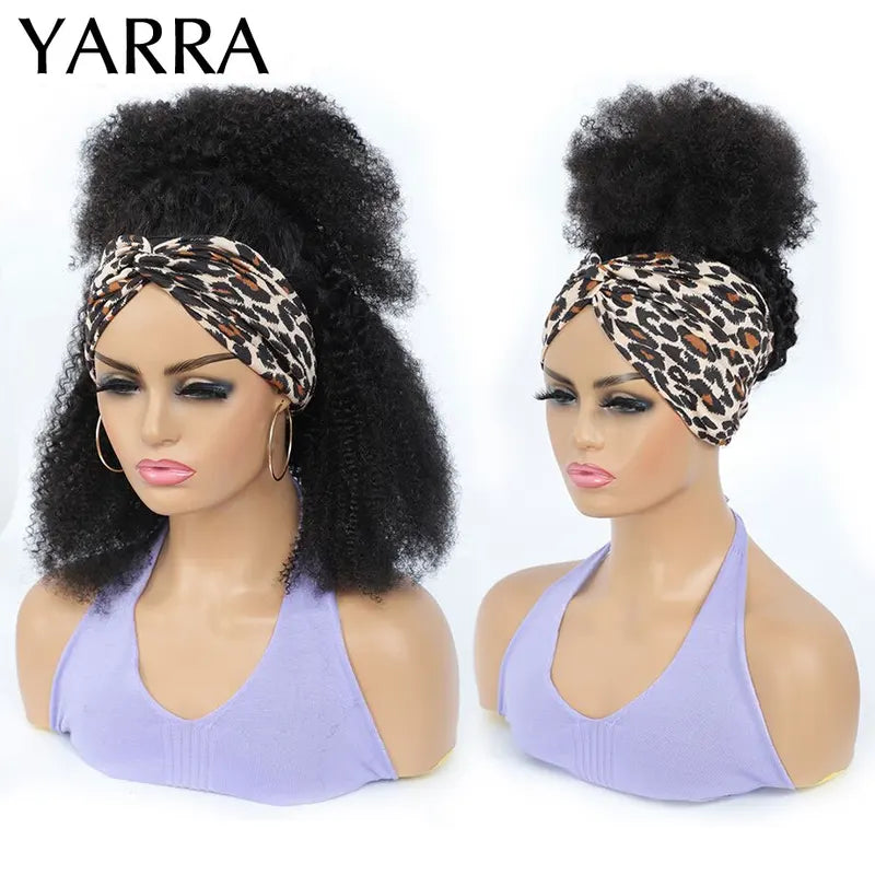 Kinky Curly Human Hair Headband Wig for Black Women - Full Machine Made, Brazilian Remy, 180% Density