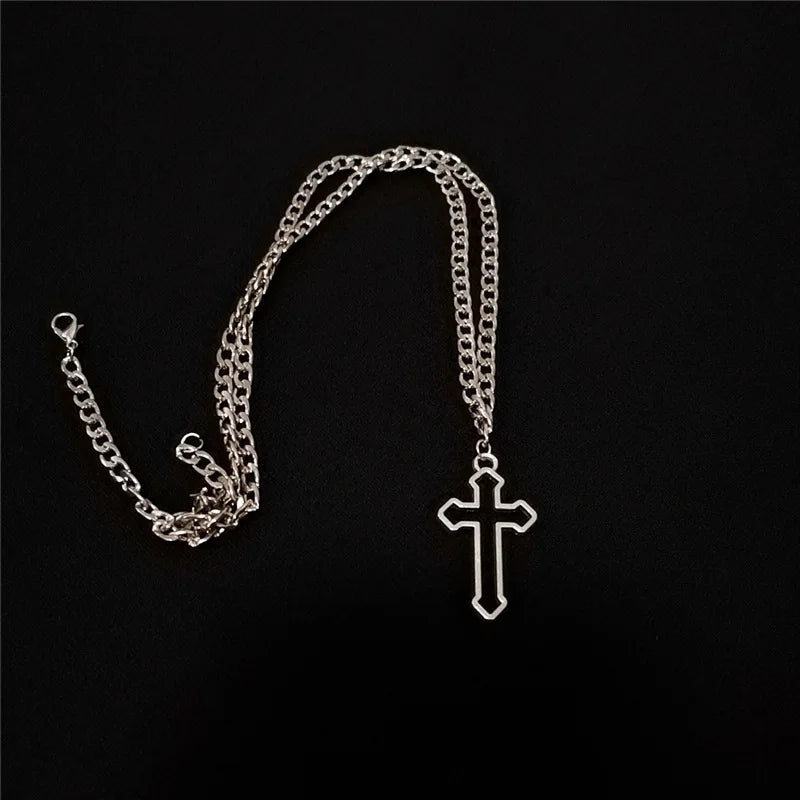 Vintage Gothic Hollow Cross Pendant Necklace for Men & Women - Street Style Jewelry