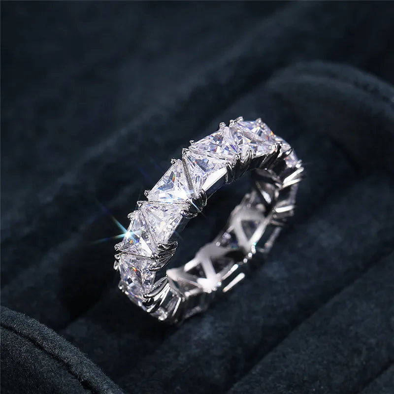 Luxury Wedding Band Promise Ring for Women - Unique Triangle Cubic Zirconia Jewelry