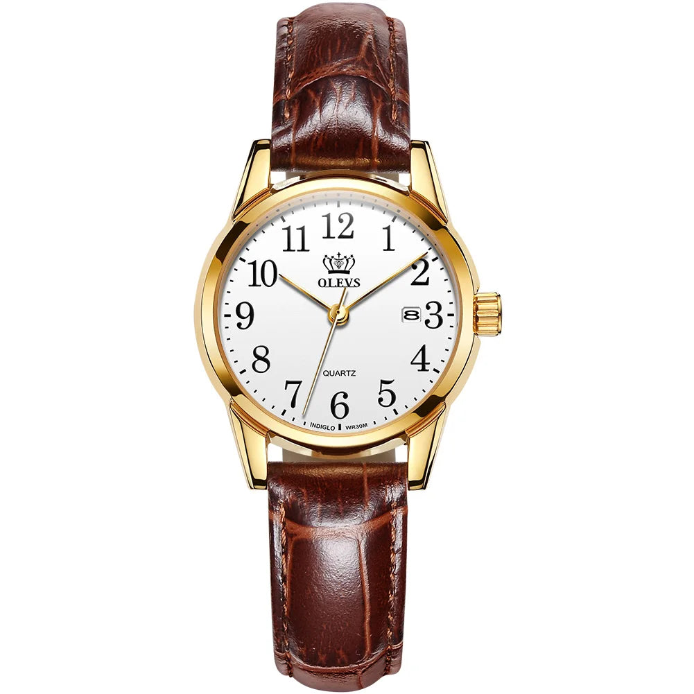 Women & Men Quartz Watch 50M Waterproof Sports Leather Strap Ultrathin