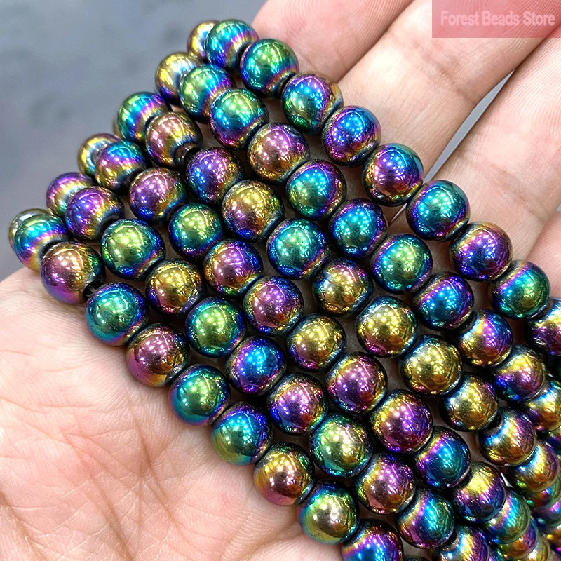Rainbow Hematite Beads for Jewelry Making - Smooth Round Stones in Multiple Sizes