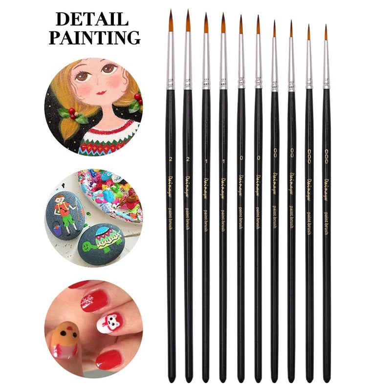 Miniature Detail Paint Brush Set - 10 Soft Fine Art Brushes for Acrylic Watercolor Oil Painting & Model Making