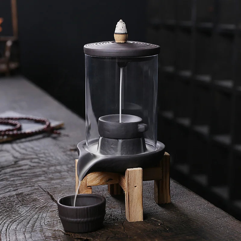 Windproof Backflow Incense Burner Ceramic Fountain & Candlestick Home Decor