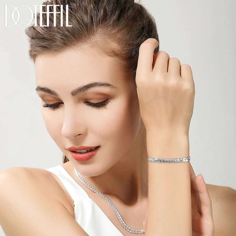 925 Sterling Silver Chain Necklace & Bracelet Set for Women & Men - Multiple Lengths & Colors