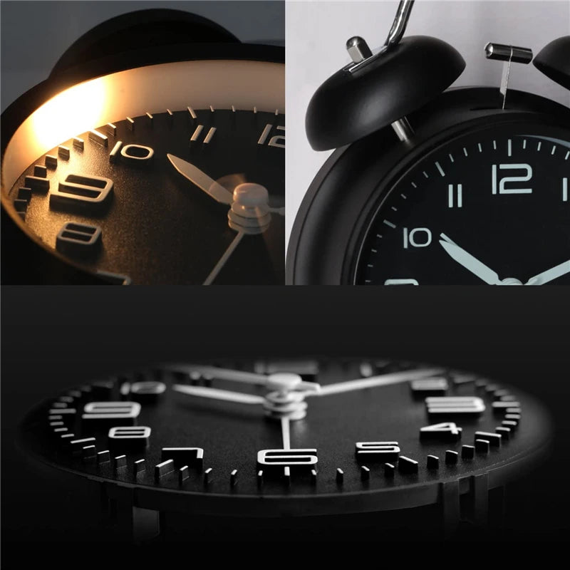 Twin Bell Alarm Clock Metal Frame with Backlight - Loud & Silent Desk Clock