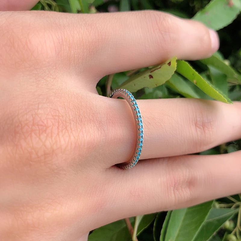 Trendy Tibetan Silver Turquoise Charm Stackable Ring for Women - Fine Jewelry
