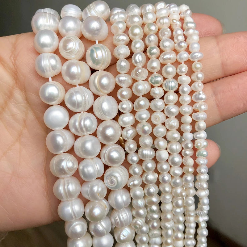 Natural Freshwater Pearl Beads Irregular Round for DIY Jewelry Making - 15 Inch