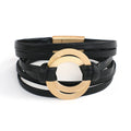 Boho Genuine Leather Wrap Bracelet for Women & Men with Hollow Circle Charm