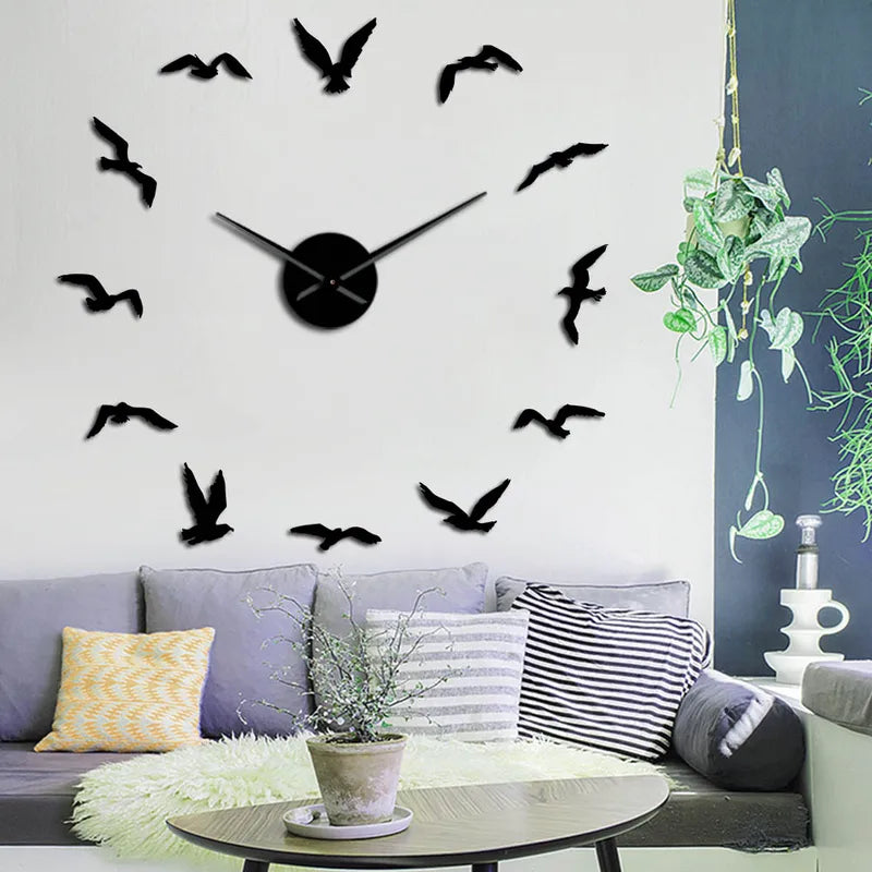 Large DIY Bird Wall Clock - Seagulls Flying Animals Nature Decor