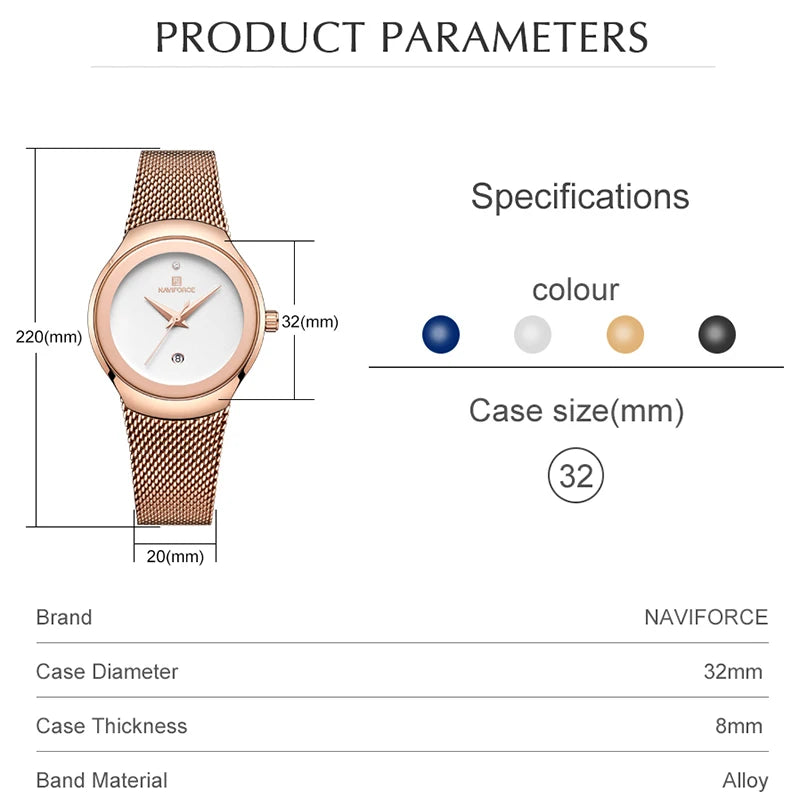 Women's Fashion Dress Quartz Watch Waterproof Stainless Steel Wristwatch