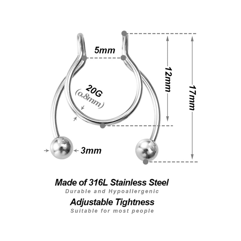 Fake Nose Ring for Men Women Septum Lip Hoop Body Jewelry 20G Surgical Steel