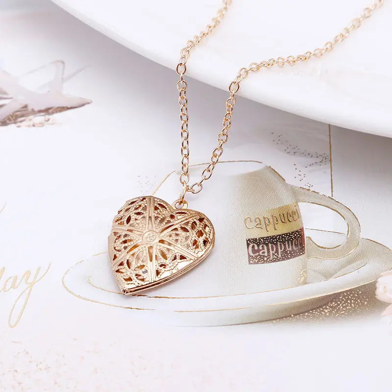 Sweet Peach Heart Necklace with Photo Pendant for Women - Gold or Silver