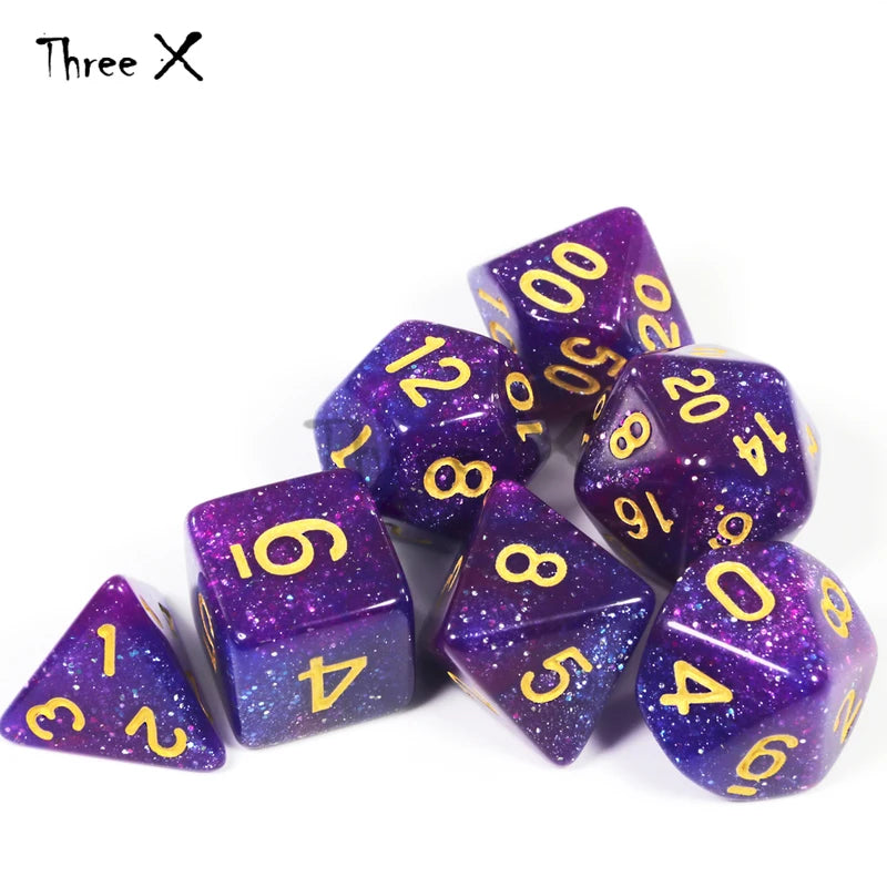 Galaxy Dice Set with Glitter Powder for D&D RPG Tabletop Games - Multiple Colors
